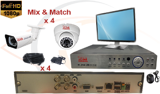 CCTV HD Security Camera System 5 in 1 1080p Standalone 4 Port DVR with 1080p HD Coax Cameras, Cables, HDD and Monitor